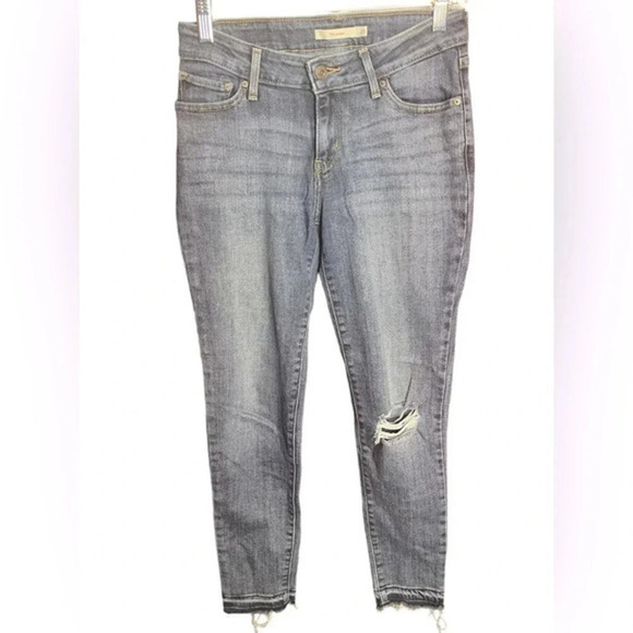 Levi 711 Skinny Distressed Women’s Jeans Raw Hem Classic Denim Size 25‎ - Picture 1 of 14
